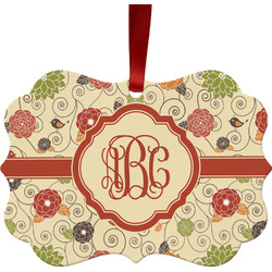 Fall Flowers Metal Frame Ornament - Double Sided w/ Monogram