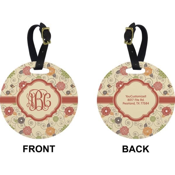 Fall Flowers Circle Luggage Tag (Front + Back)