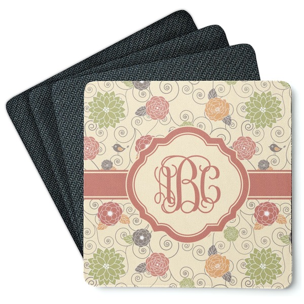 Custom Fall Flowers Square Rubber Backed Coasters - Set of 4 (Personalized)