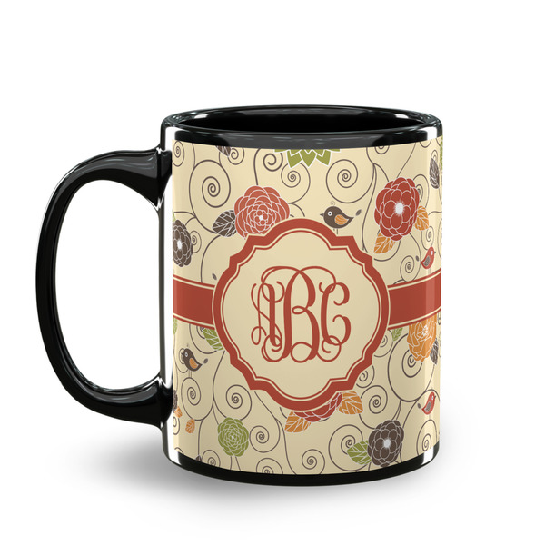 Fall Flowers Coffee Mug - 11 oz - Black