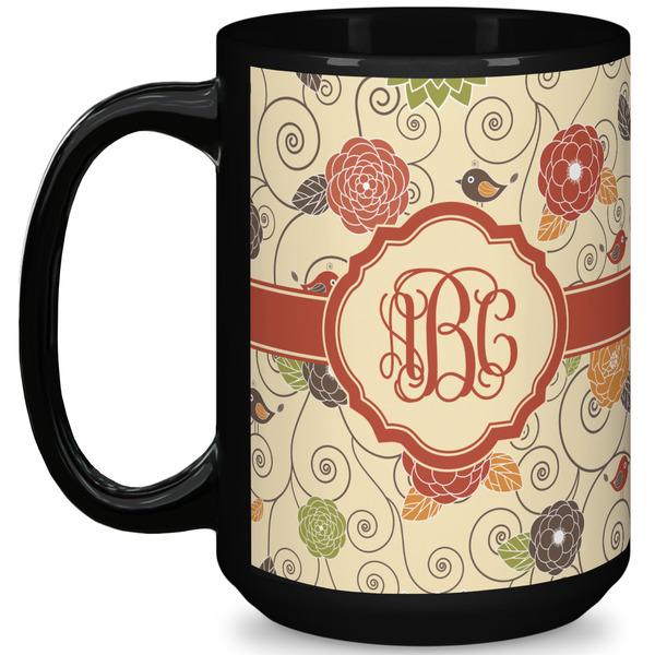 Custom Fall Flowers 15 Oz Coffee Mug - Black (Personalized)
