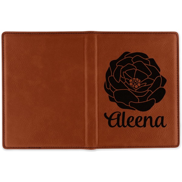 Fall Flowers Cognac Leather Passport Holder Outside Single Sided - Apvl