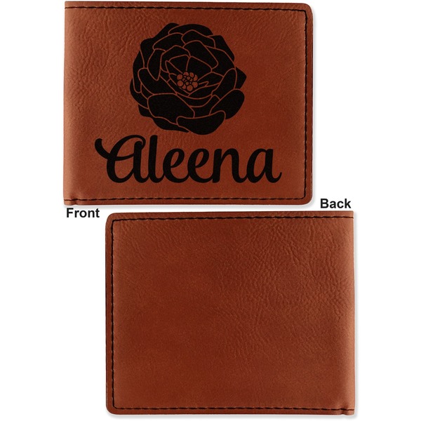 Fall Flowers Cognac Leatherette Bifold Wallets - Front and Back Single Sided - Apvl