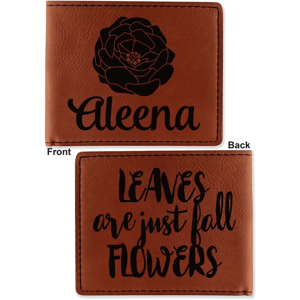 Fall Flowers Cognac Leatherette Bifold Wallets - Front and Back