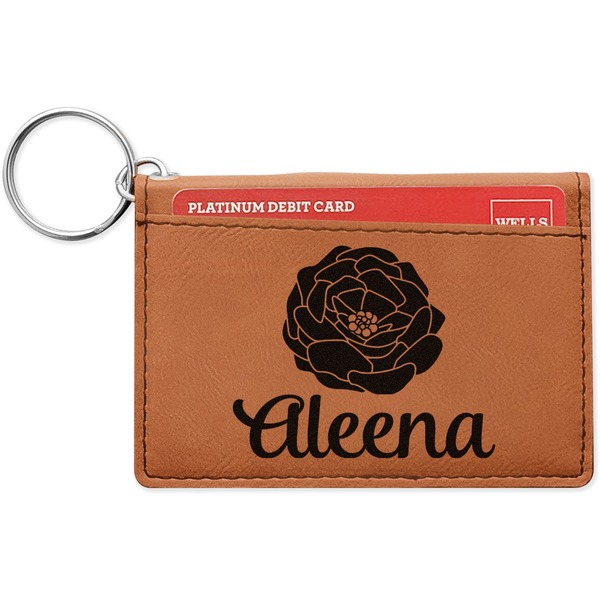 Custom Fall Flowers Leatherette Keychain ID Holder - Single Sided (Personalized)