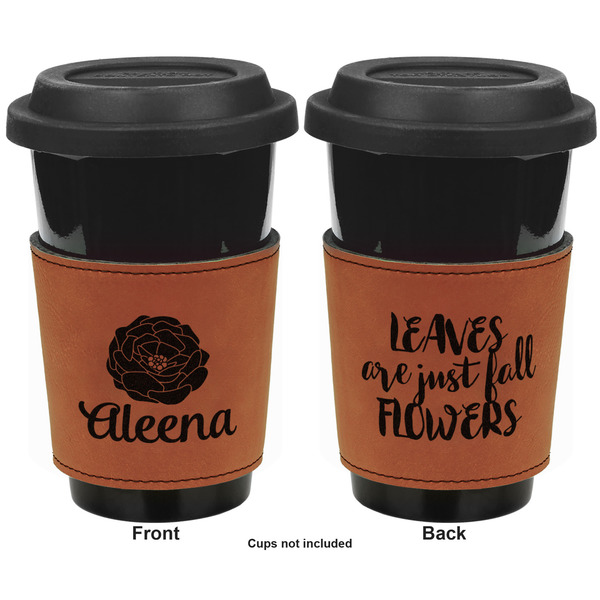 Fall Flowers Cognac Leatherette Mug Sleeve - Double Sided Apvl