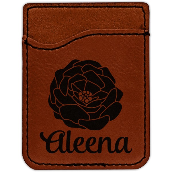 Fall Flowers Cognac Leatherette Phone Wallet close up