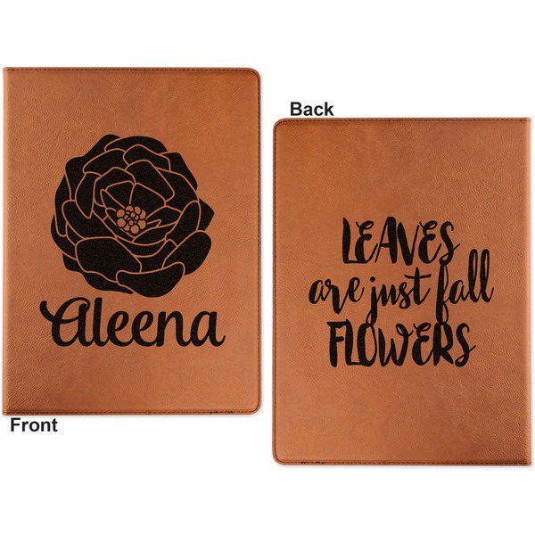 Fall Flowers Cognac Leatherette Portfolios with Notepad - Large - Double Sided - Apvl