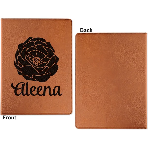 Fall Flowers Cognac Leatherette Portfolios with Notepad - Large - Single Sided - Apvl