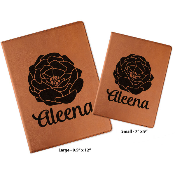 Fall Flowers Cognac Leatherette Portfolios with Notepad - Compare Sizes