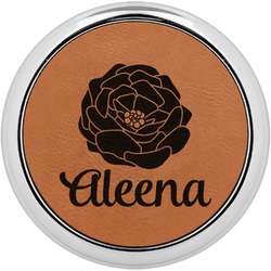 Fall Flowers Leatherette Round Coaster w/ Silver Edge - Single or Set (Personalized)