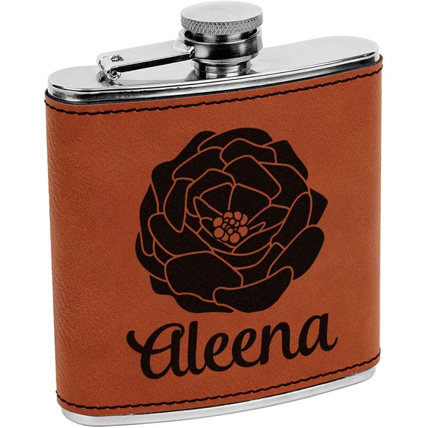 Custom Fall Flowers Leatherette Wrapped Stainless Steel Flask (Personalized)