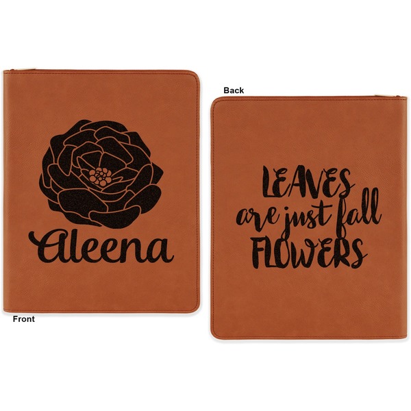 Fall Flowers Cognac Leatherette Zipper Portfolios with Notepad - Double Sided - Apvl