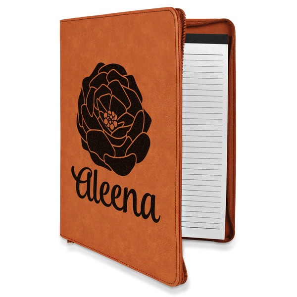 Custom Fall Flowers Leatherette Zipper Portfolio with Notepad - Single Sided (Personalized)
