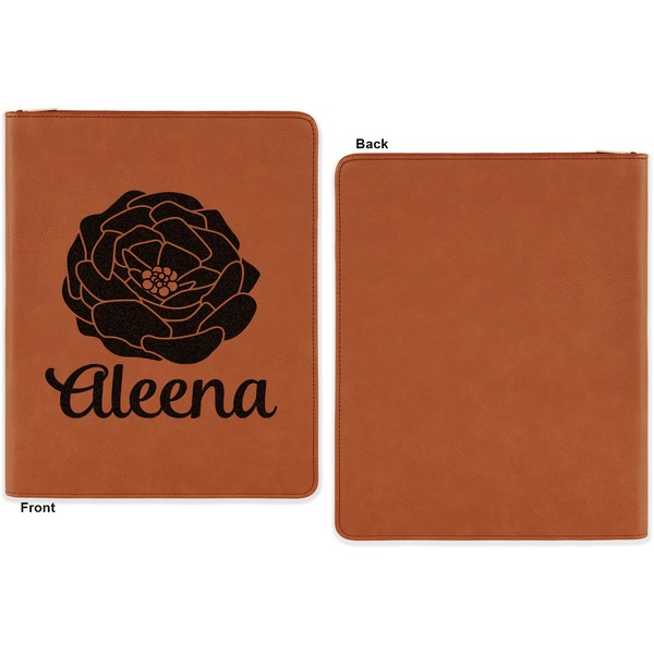 Fall Flowers Cognac Leatherette Zipper Portfolios with Notepad - Single Sided - Apvl