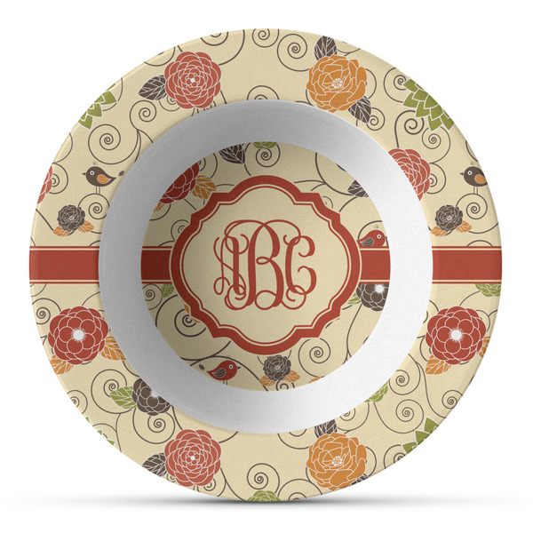 Custom Fall Flowers Plastic Bowl - Microwave Safe - Composite Polymer (Personalized)