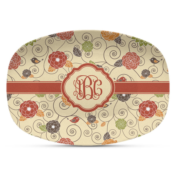Custom Fall Flowers Plastic Platter - Microwave & Oven Safe Composite Polymer (Personalized)