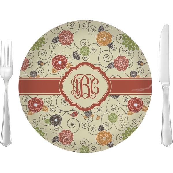 Custom Fall Flowers 10" Glass Lunch / Dinner Plates - Single or Set (Personalized)