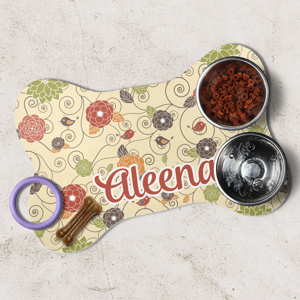 Fall Flowers Dog Bone Shaped Mat Lifestyle