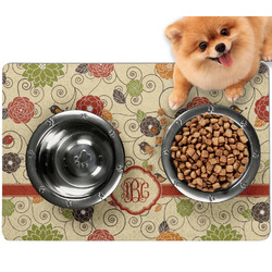 Fall Flowers Dog Food Mat - Small w/ Monogram