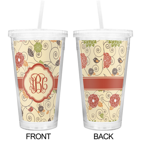 Fall Flowers Double Wall Tumbler with Straw - Approval