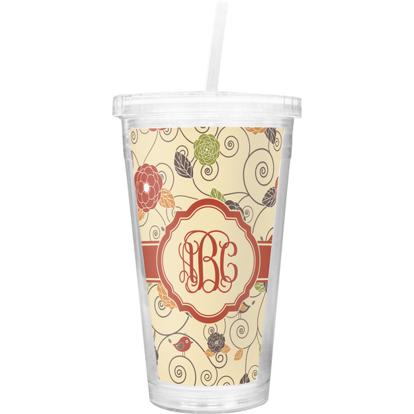 Custom Fall Flowers Double Wall Tumbler with Straw (Personalized)