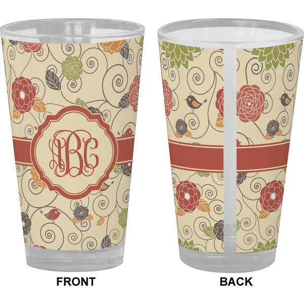 Fall Flowers Pint Glass - Full Color - Front & Back Views