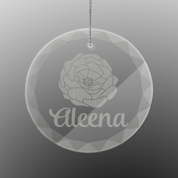 Custom Fall Flowers Engraved Glass Ornament - Round (Personalized)
