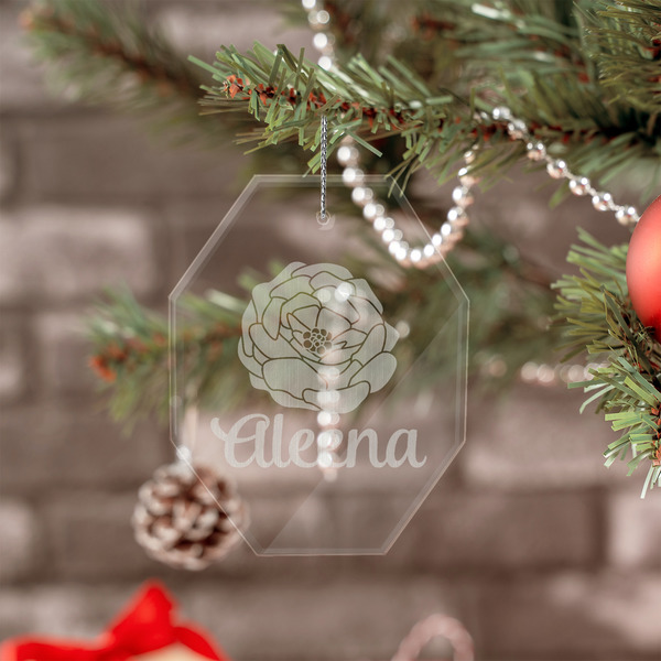 Fall Flowers Engraved Glass Ornaments - Octagon (Lifestyle)