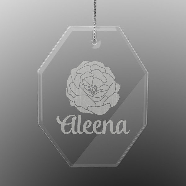 Custom Fall Flowers Engraved Glass Ornament - Octagon (Personalized)