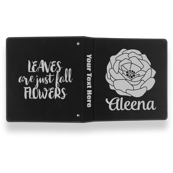 Fall Flowers Leather Binder - 1" - Black- Back Spine Front View