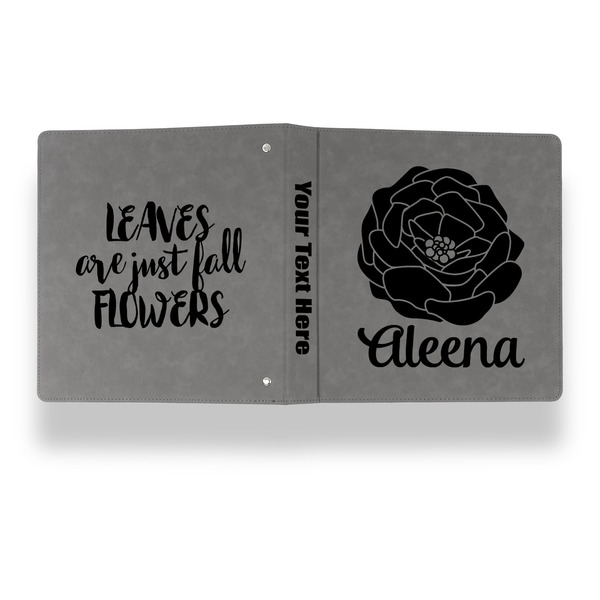 Fall Flowers Leather Binder - 1" - Grey - Back Spine Front View
