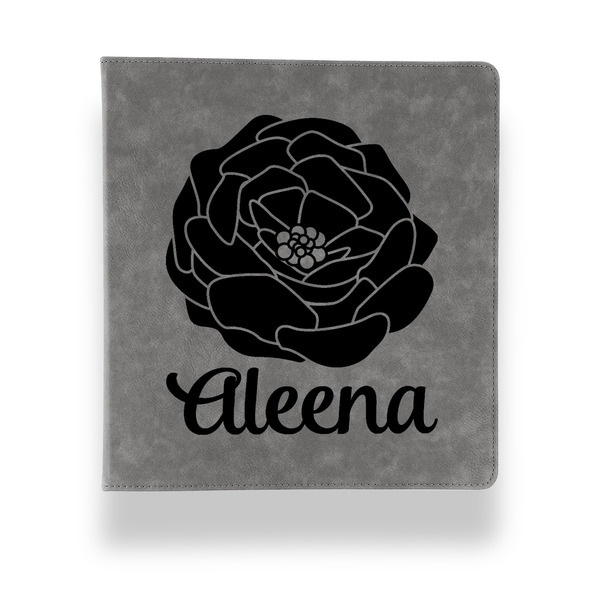 Fall Flowers Leather Binder - 1" - Grey - Front View