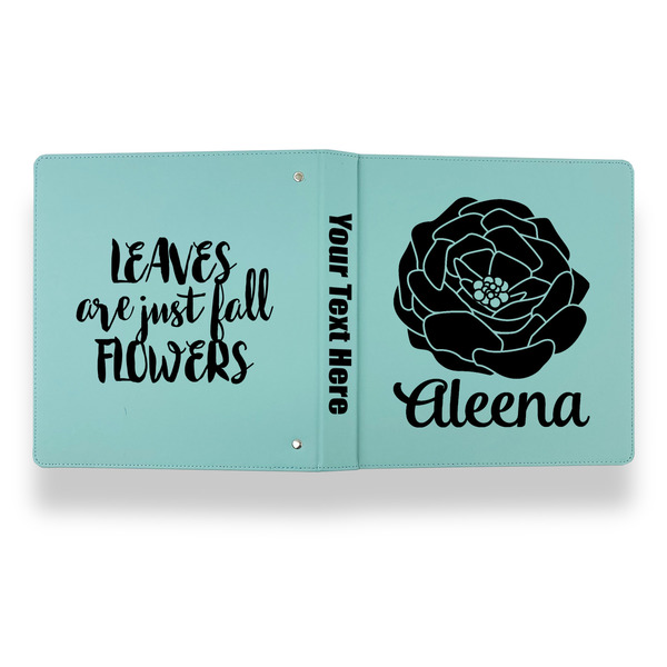 Fall Flowers Leather Binder - 1" - Teal - Back Spine Front View