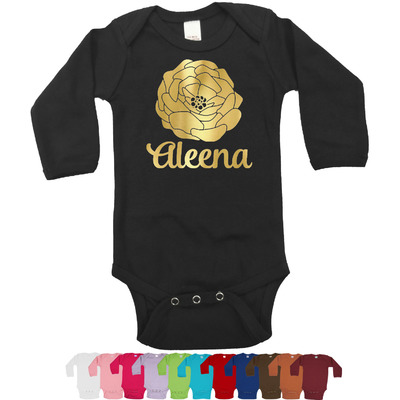 Fall Flowers Foil Bodysuit - Long Sleeves - 12-18 months - Gold, Silver or Rose Gold (Personalized)