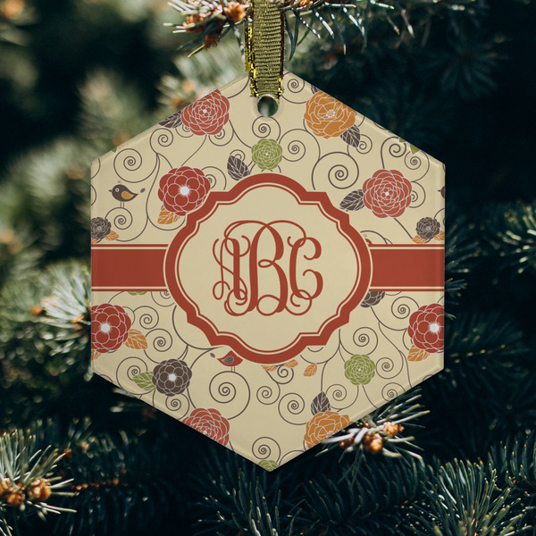 Fall Flowers Frosted Glass Ornament - Hexagon (Lifestyle)