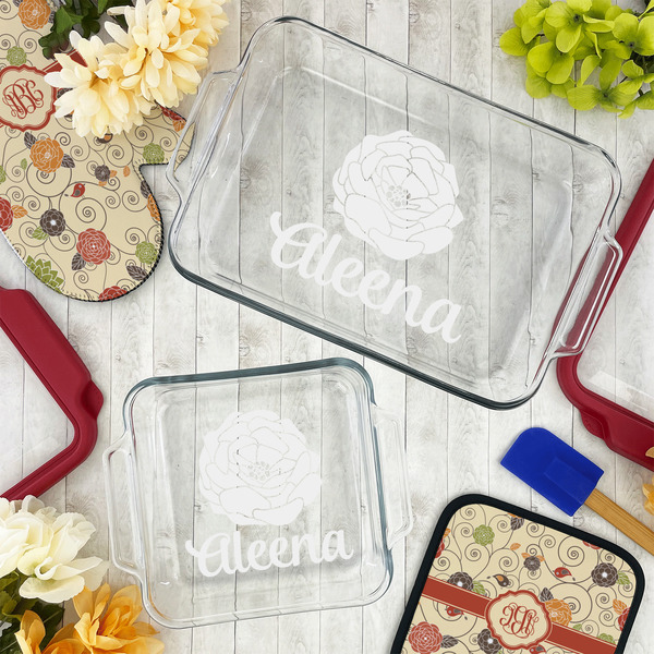 Fall Flowers Glass Baking Dish Set - LIFESTYLE