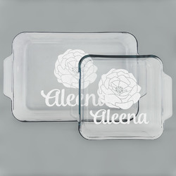 Fall Flowers Set of Glass Baking & Cake Dish - 13in x 9in & 8in x 8in (Personalized)