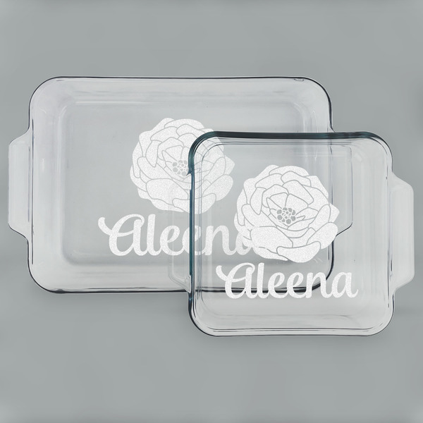 Custom Fall Flowers Set of Glass Baking & Cake Dish - 13in x 9in & 8in x 8in (Personalized)