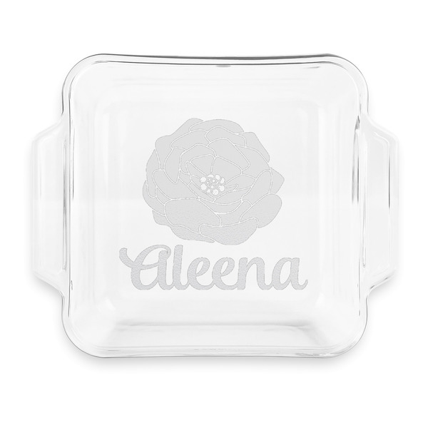 Custom Fall Flowers Glass Cake Dish with Truefit Lid - 8in x 8in (Personalized)