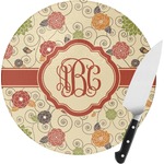 Fall Flowers Round Glass Cutting Board (Personalized)