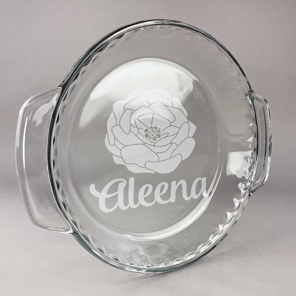 Custom Fall Flowers Glass Pie Dish - 9.5in Round (Personalized)