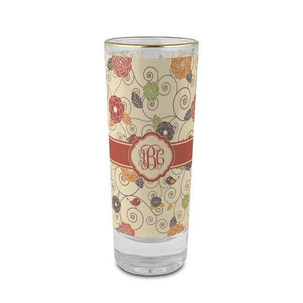Custom Fall Flowers 2 oz Shot Glass -  Glass with Gold Rim - Set of 4 (Personalized)