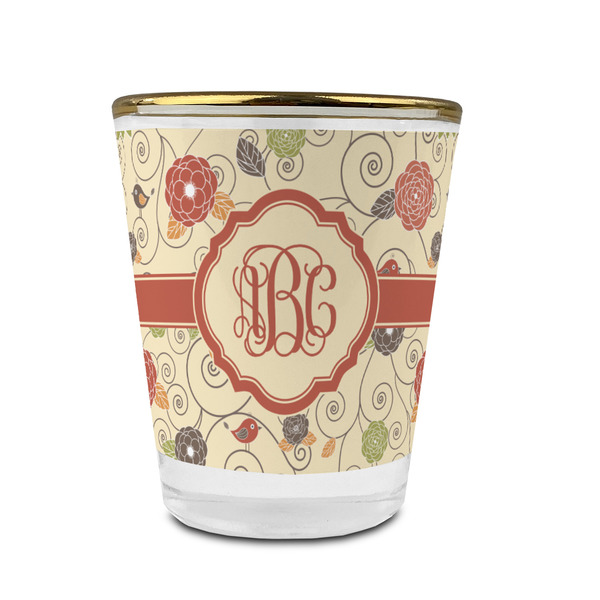 Fall Flowers Glass Shot Glass - With gold rim - FRONT