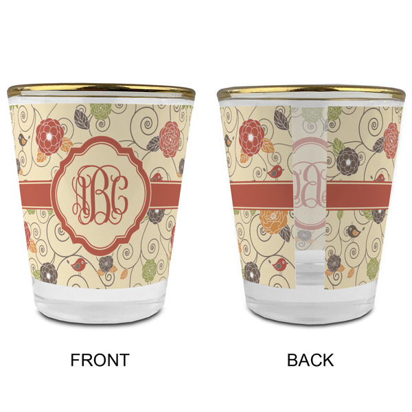 Fall Flowers Glass Shot Glass - with gold rim - APPROVAL