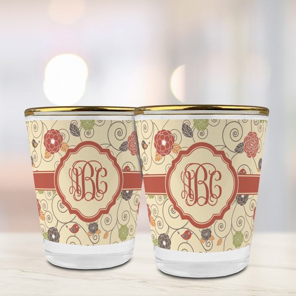 Fall Flowers Glass Shot Glass - with gold rim - LIFESTYLE