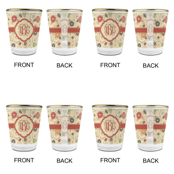 Fall Flowers Glass Shot Glass - with gold rim - Set of 4 - APPROVAL