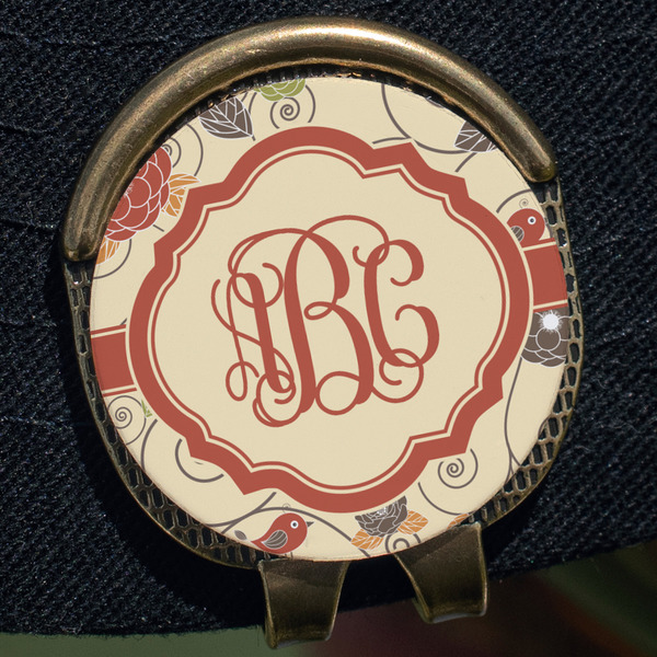 Fall Flowers Golf Ball Marker Hat Clip - Gold - Close Up