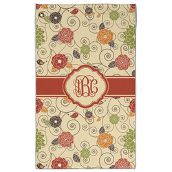 Fall Flowers Golf Towel - Poly-Cotton Blend - Large w/ Monograms