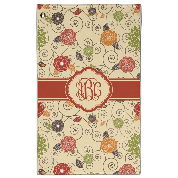 Custom Fall Flowers Golf Towel - Poly-Cotton Blend - Large w/ Monograms